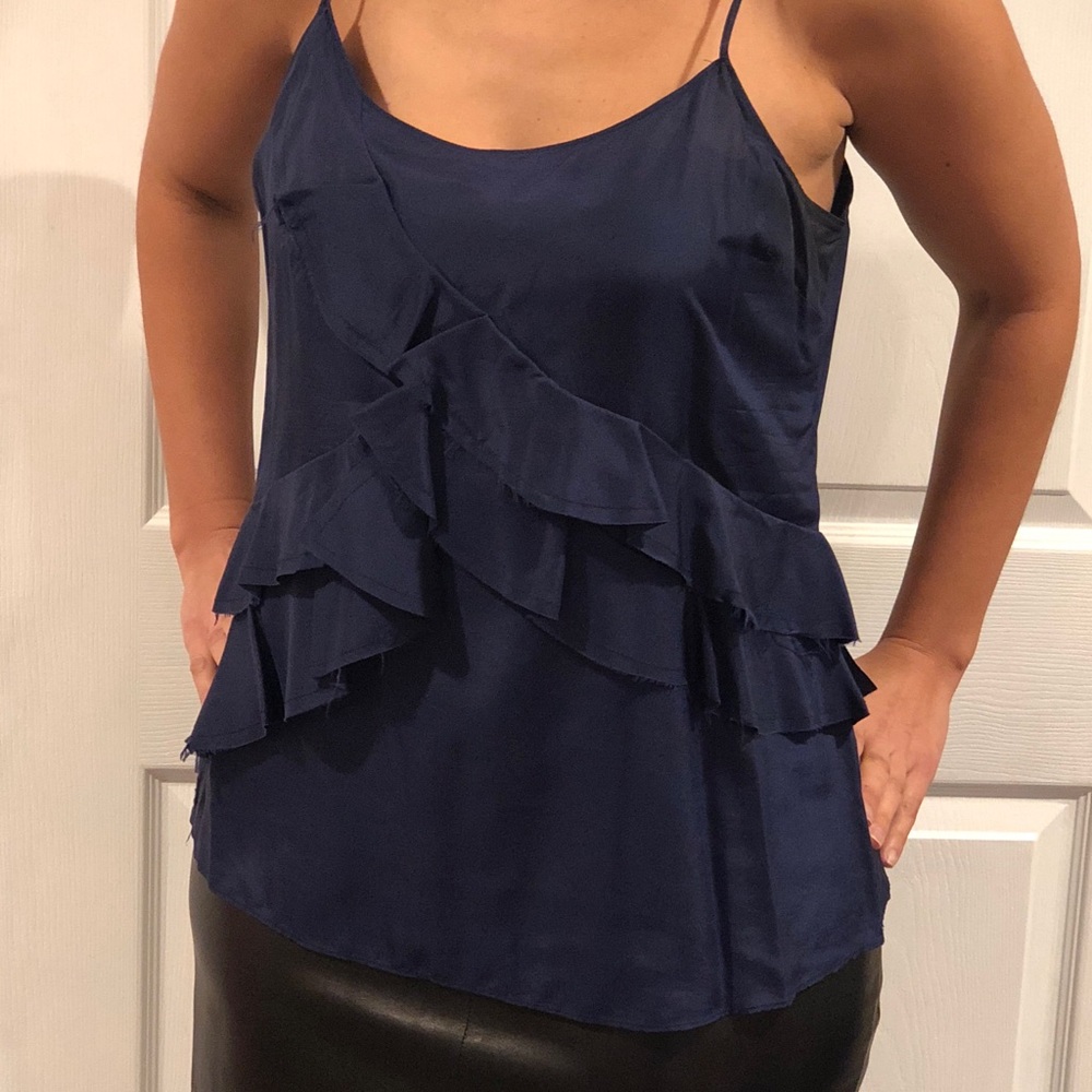 Blue ruffle camisole top